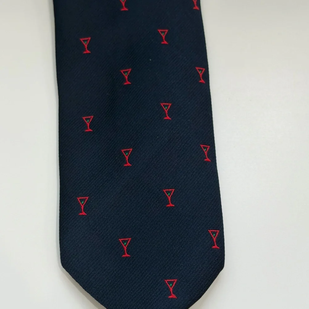 Alynn Men’s Dirty Martini Tie Navy Blue Red Martinis Fun Casual Necktie Cocktail